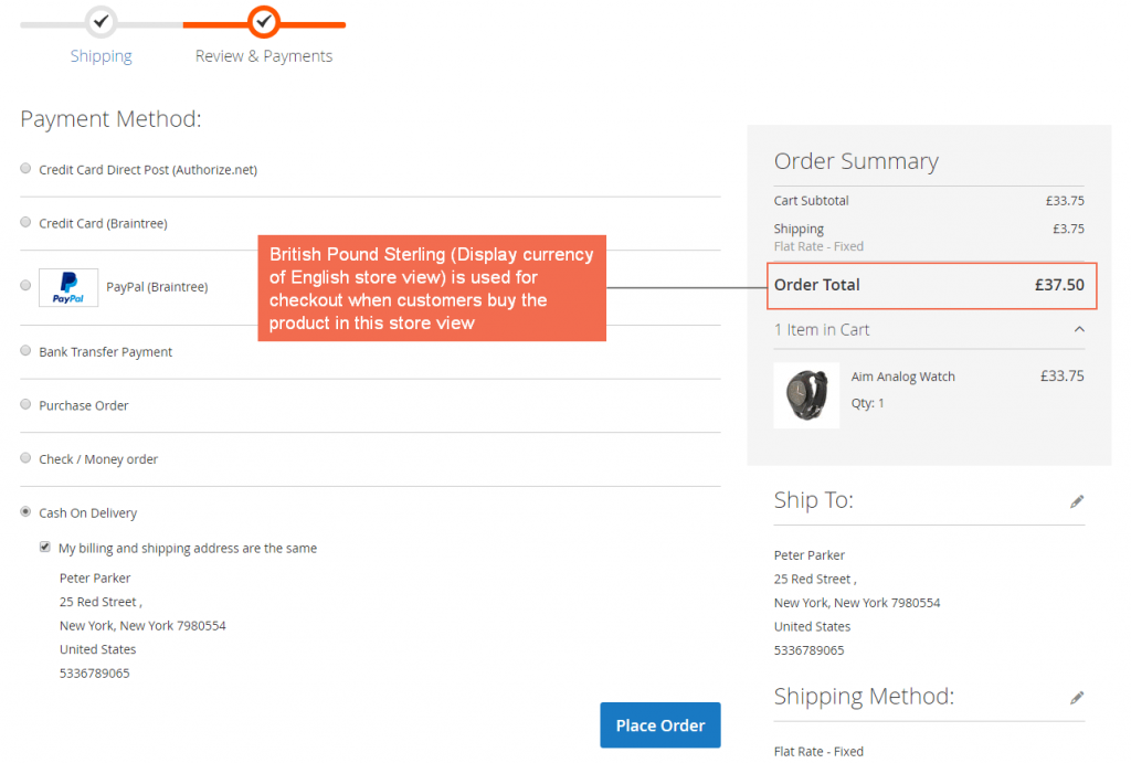 Magento 2 checkout with display currency