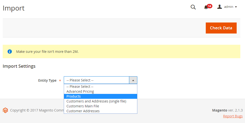 how to import products in magento 2 settings