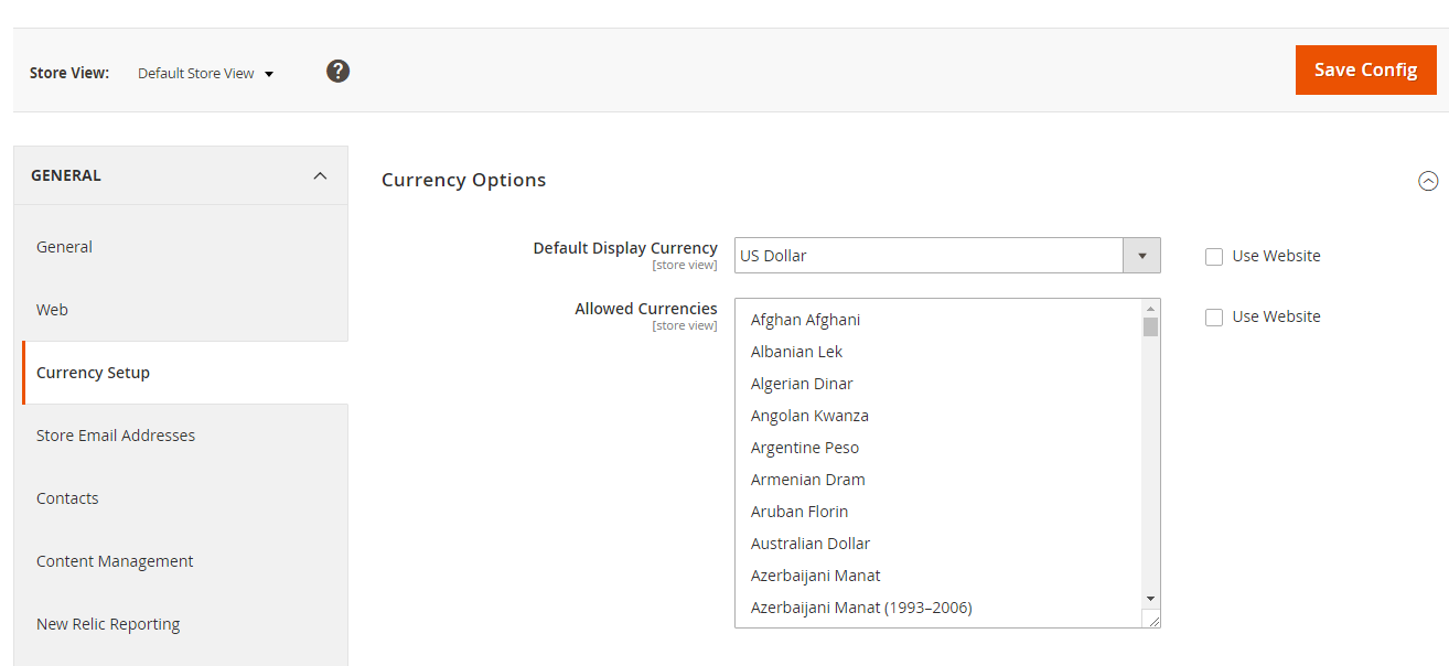 magento 2 set up display currency