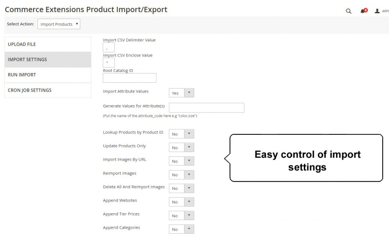 magento 2 product import extension-settings