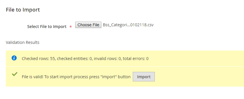 magento 2 import categories csv-validate
