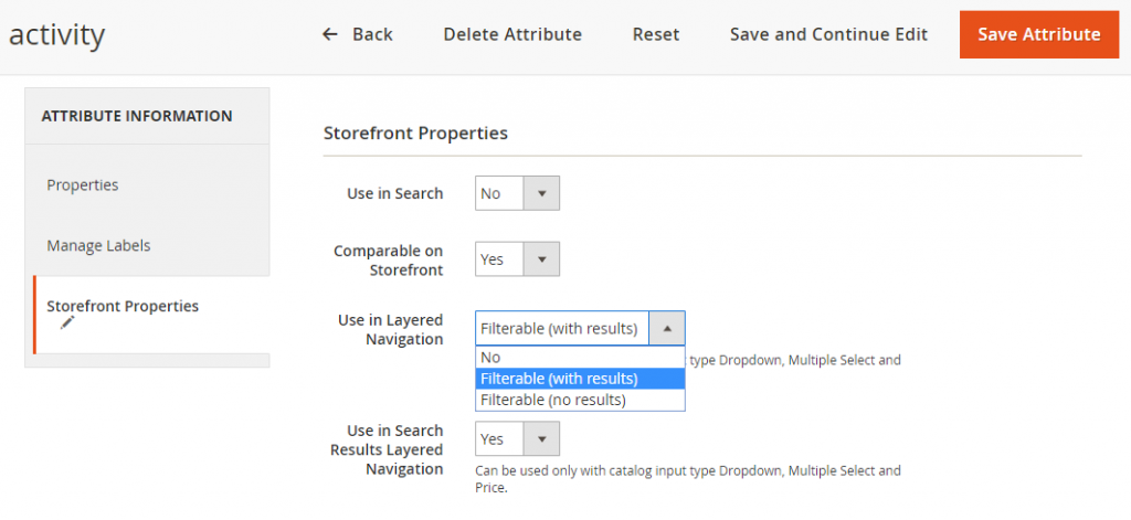 Magento 2 Layered Navigation Filterable Attributes