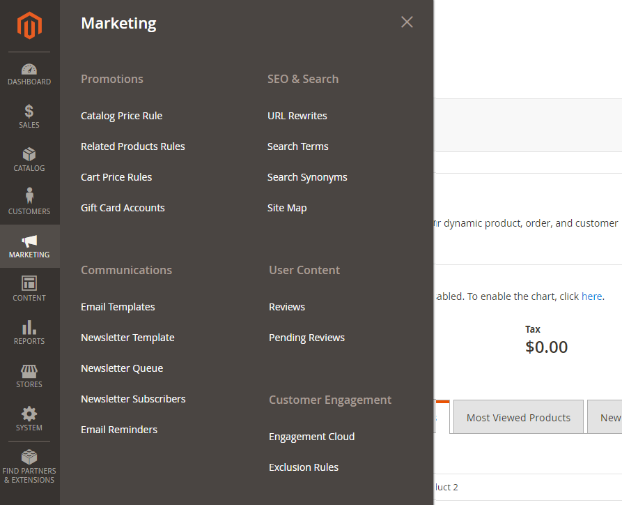 Magento 2 Marketing Menu