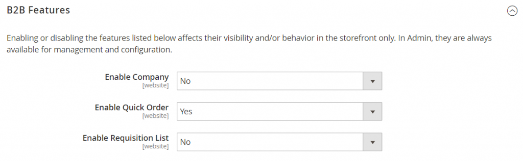 b2b quick order - magento 2 enable b2b features