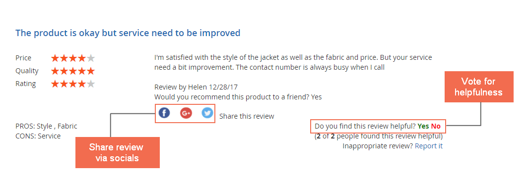 The product review is displayed