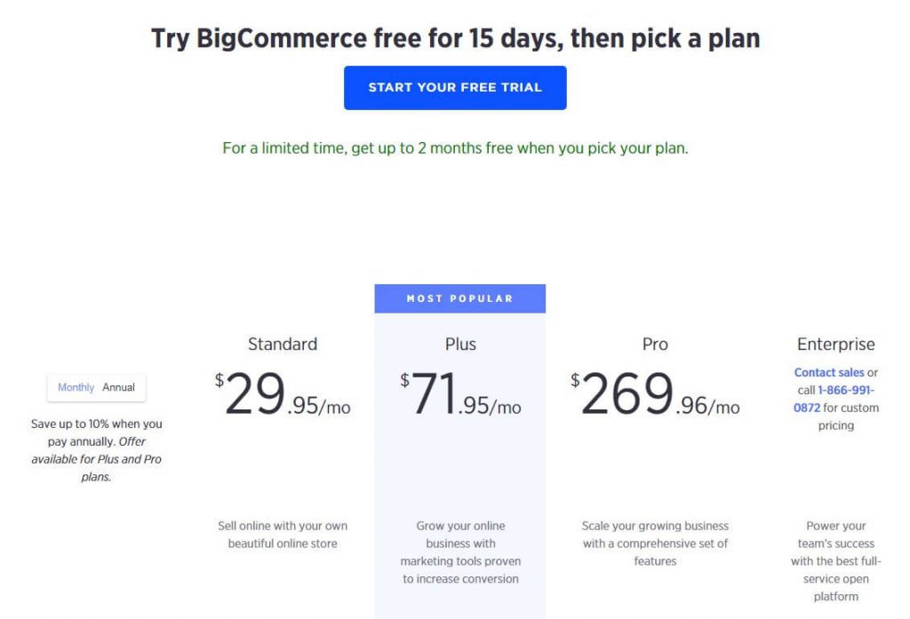 b2b ecommerce platform comparison-bigcommerce pricing