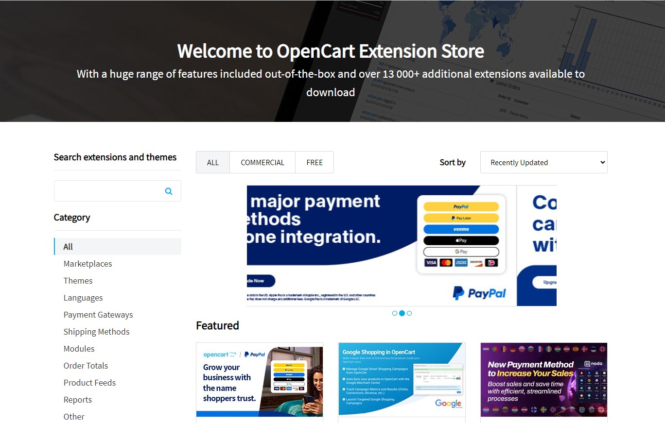 Opencart extension store