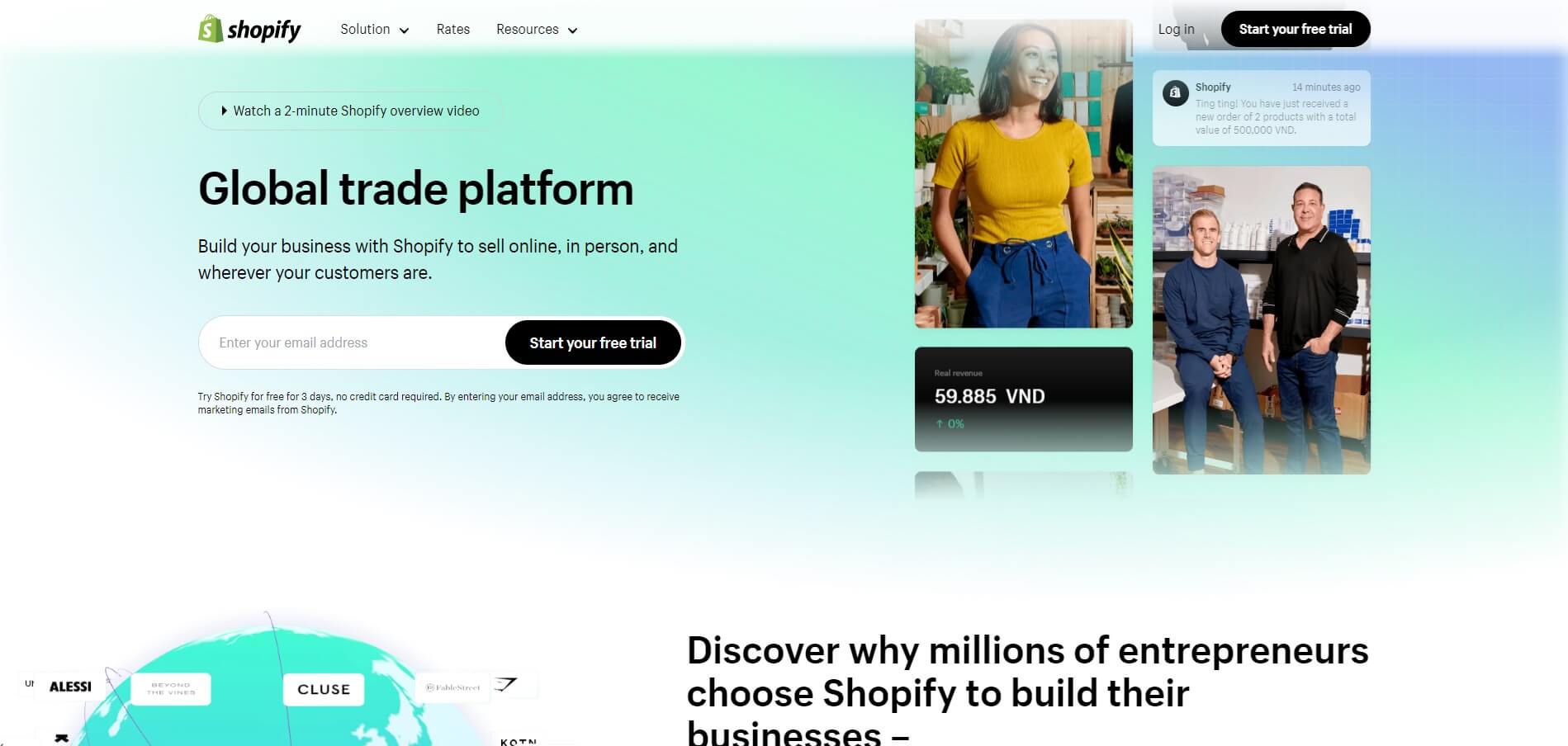 Shopify's homepage 