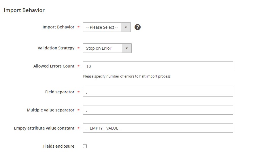 Configure import behavior in Magento 2 import products