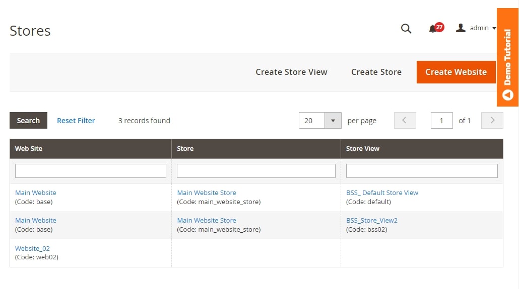 Choose store to set default store view