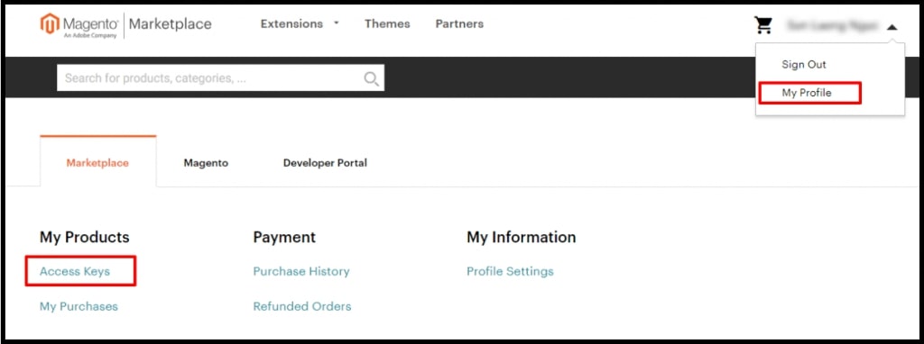 access keys marketplace in installing magento 2 extensions
