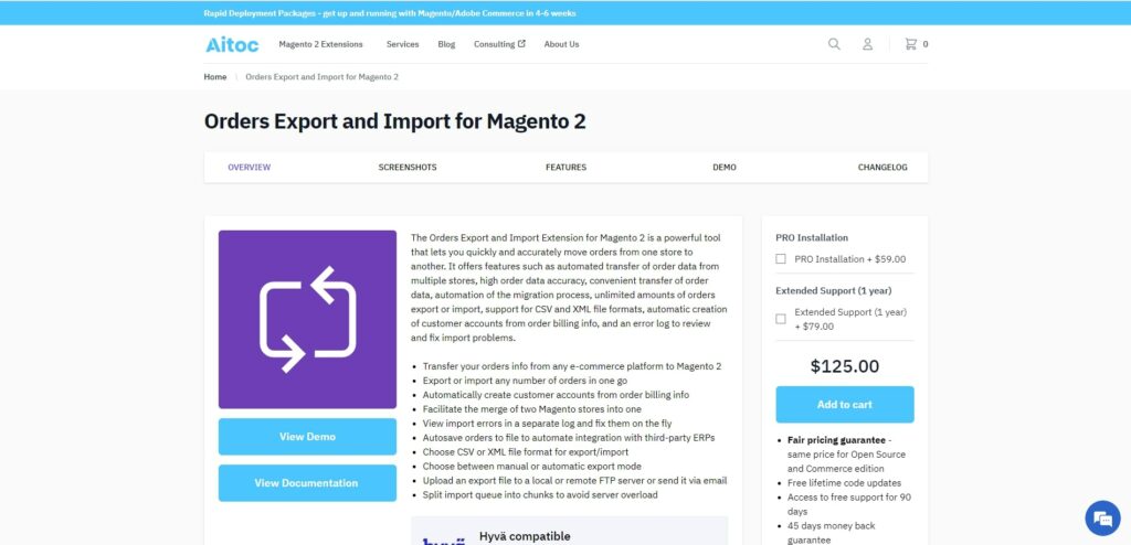 Magento 2 Orders Export and Import by Aitoc Paid