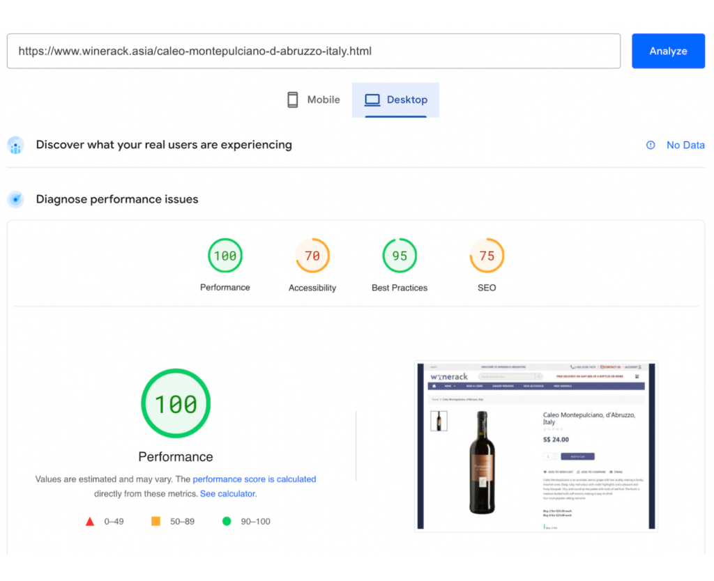 winerack-page-speed-insight-for-product-page