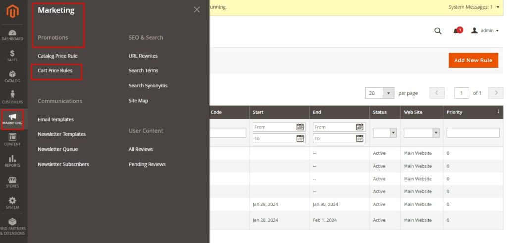 create a cart price rule