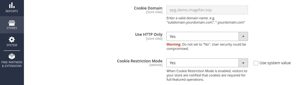 magento 2 cookie settings 1