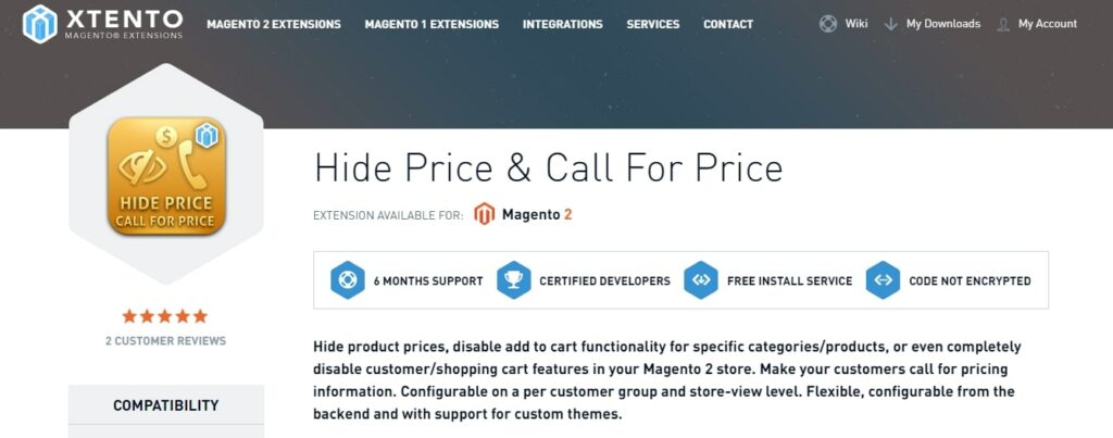 Hide Price & Call For Price extension developed by Xtento