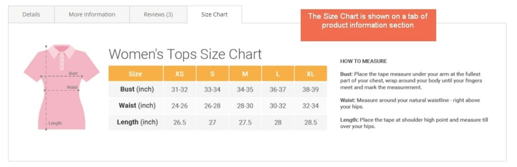 how to add size chart in magento 2 Information section