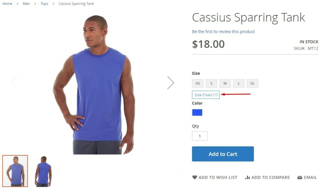 Size Chart in Magento 2 Frontend 1