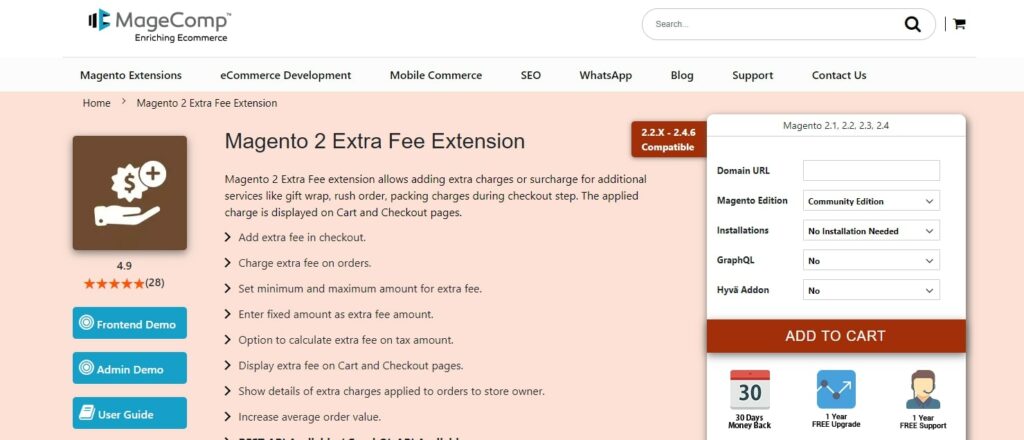 Magento 2 Extra Fee Extension MageComp