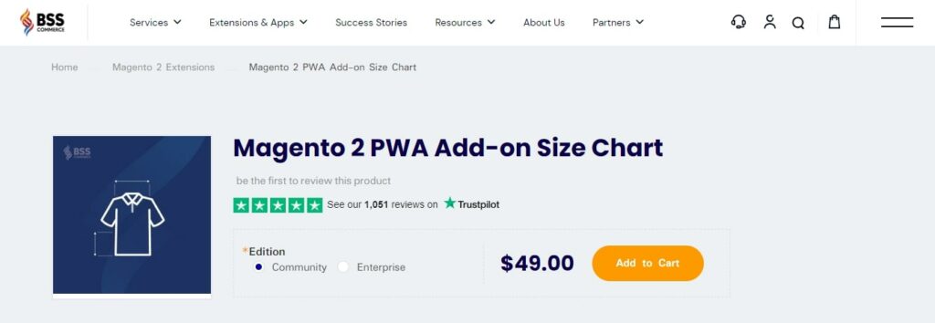 Magento 2 PWA Add-on Size Chart BSS Commerce