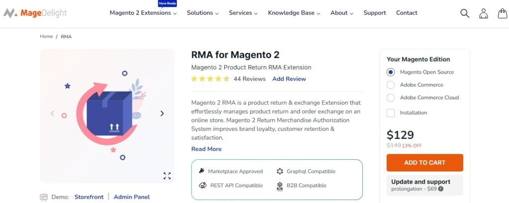 Magento 2 RMA extension MageDelight