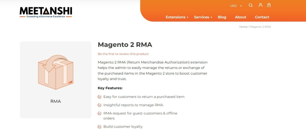 Magento 2 RMA extension Meetanshi