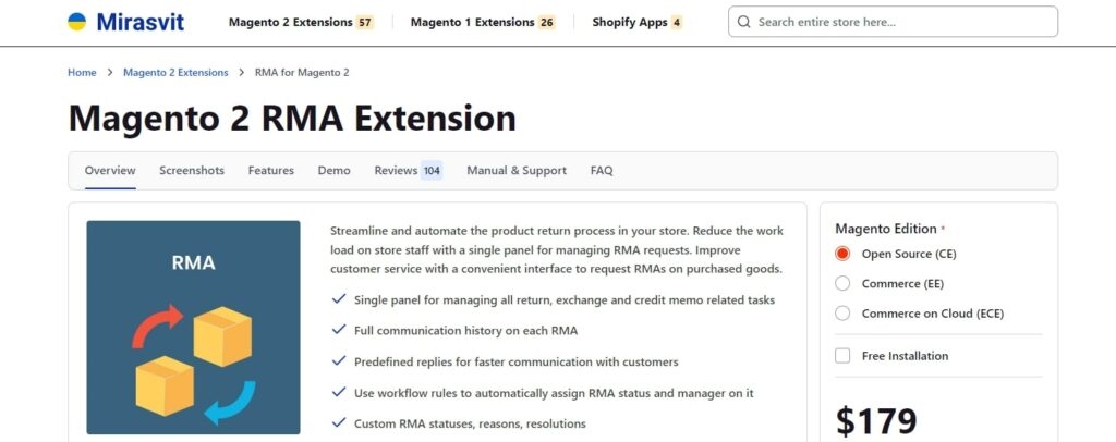 Magento 2 RMA extension Mirasvit