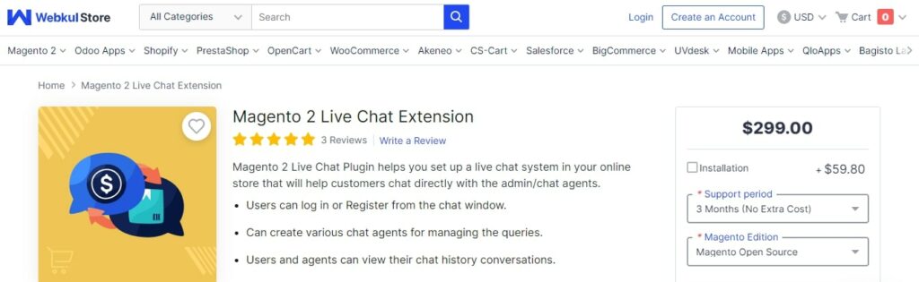 Magento 2 live chat plugin Webkul store