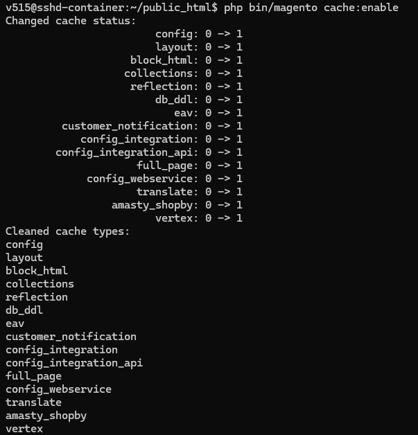 Enable cache via the command line 