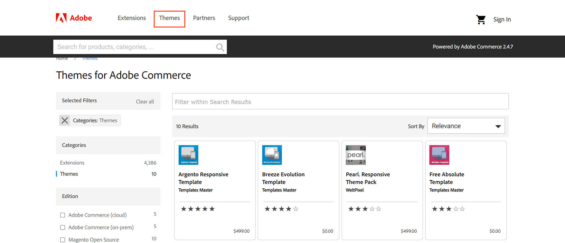 Magento's themes marketplace