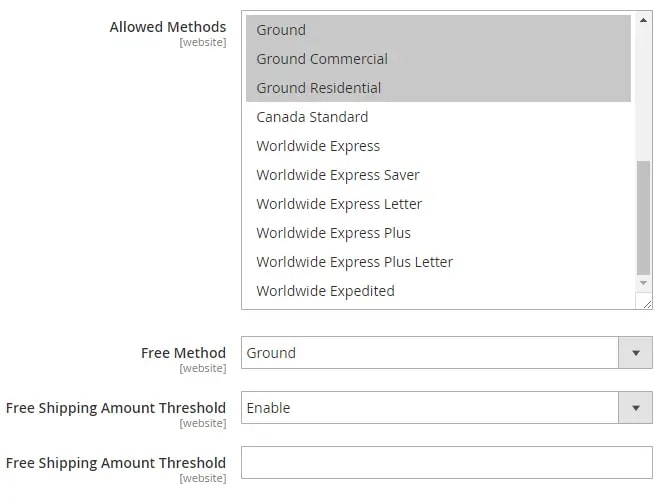 allowed method magento