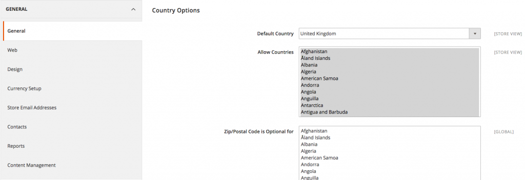 country options