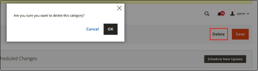 delete category magento