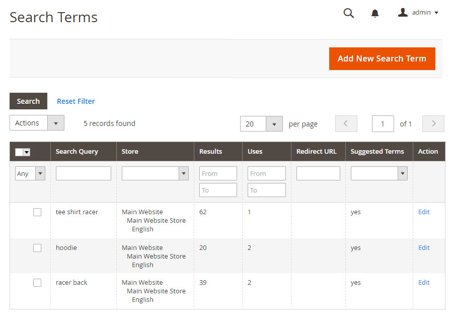 Magento 2 Search Terms