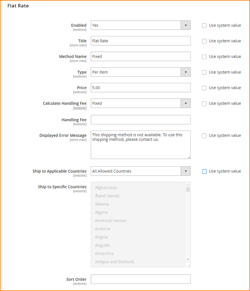 magento shipping option-flat rate