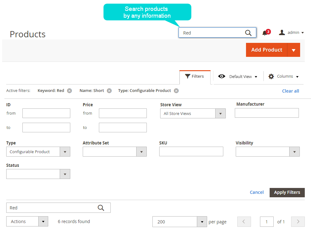 magento 2 product types- Product filter options