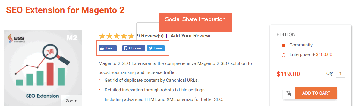 Social Share integration in Magento