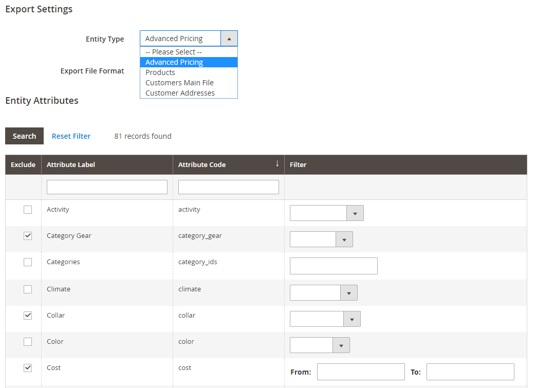 magento 2 import export setting - advanced pricing