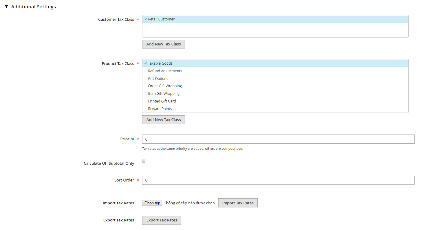 Magento 2 add new tax rule additional settings