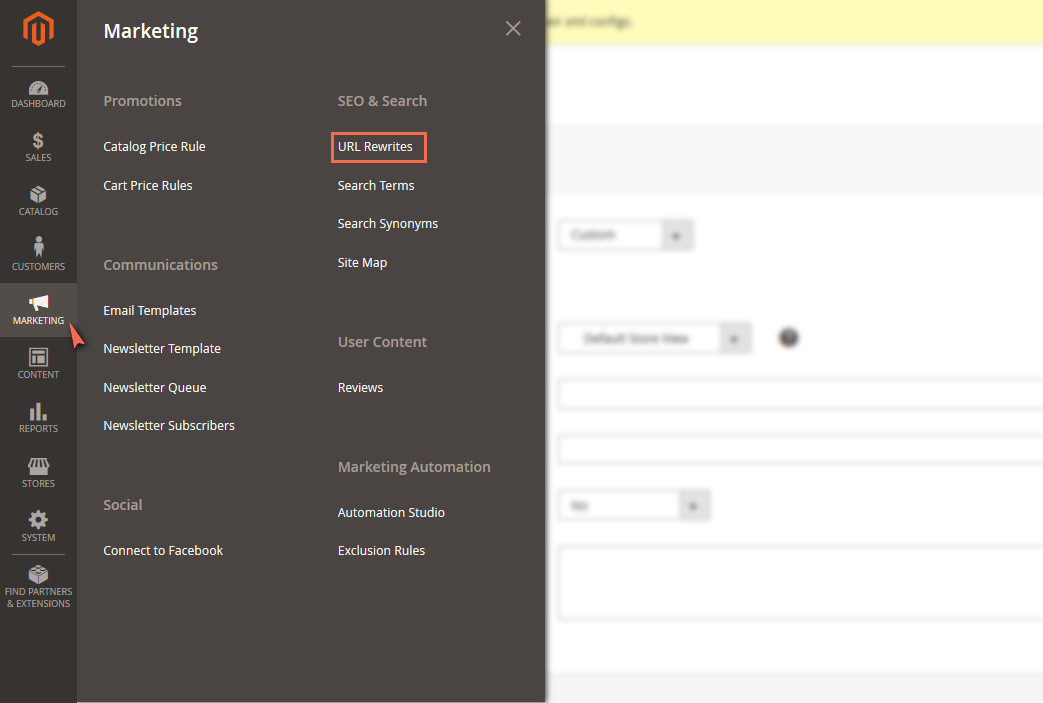 magento 2 url rewrite admin panel