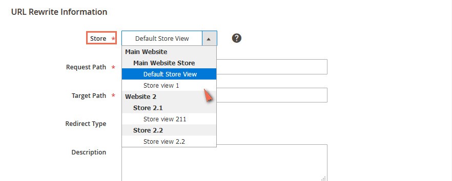 Set store view Magento URL rewrite