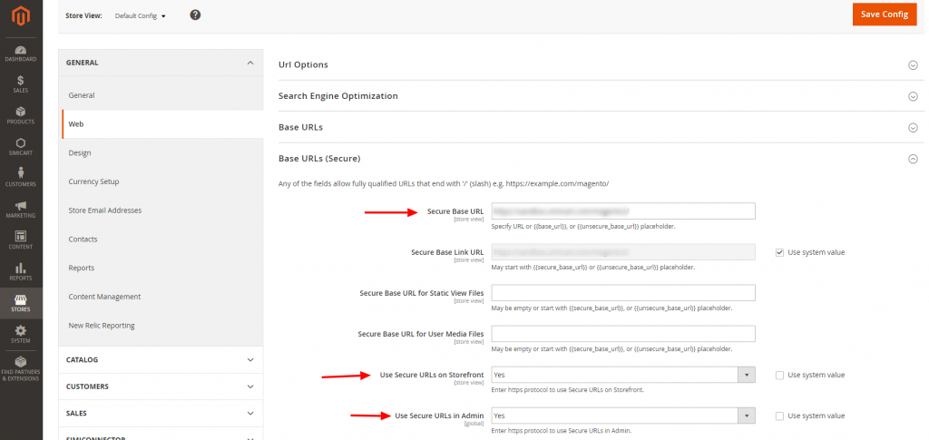 magento url-secure url settings