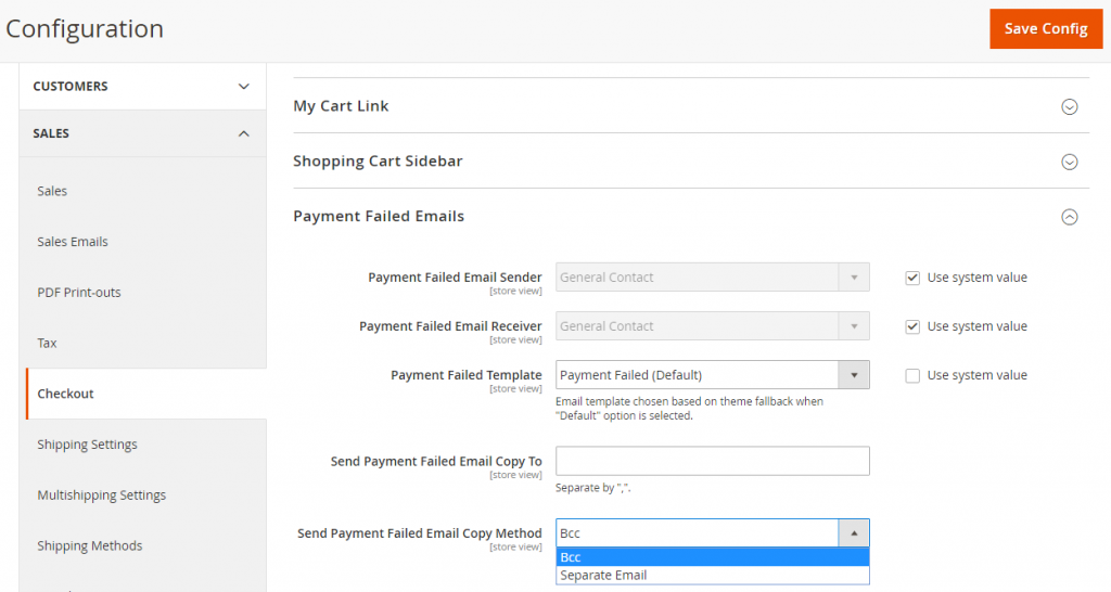 Configure payment failed emails in Magento 2 