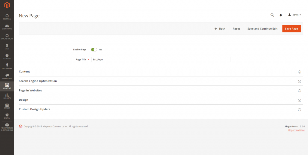 Magento 2 CMS new page