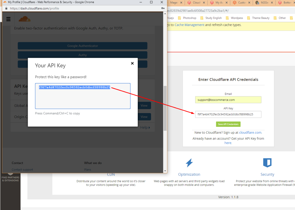 API key cloudflare cdn magento 2