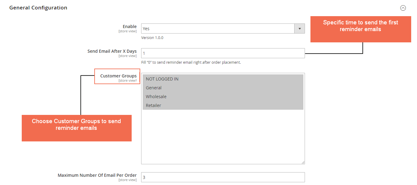 review reminder magento 2 generla config