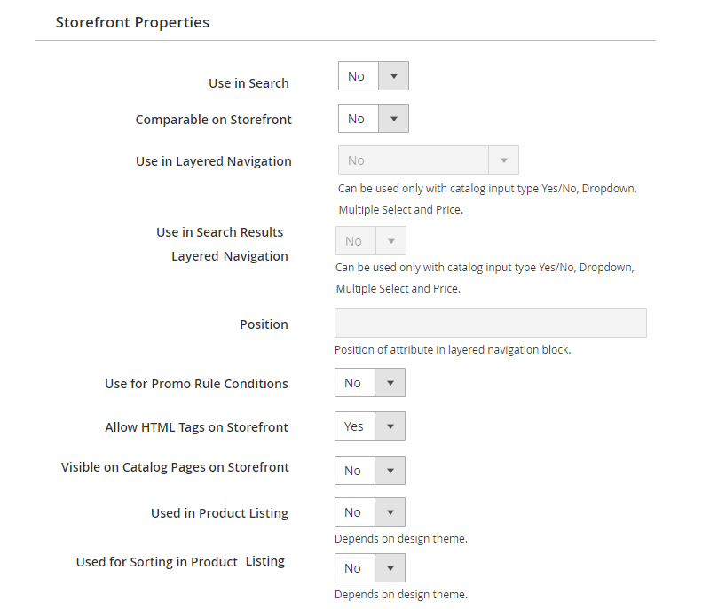 product attributes magento 2 - storefront properties