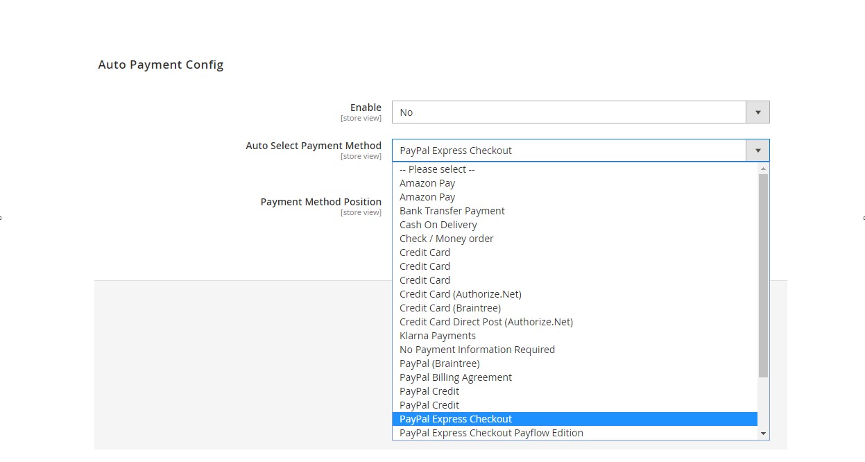 Select payment methods in Magento 