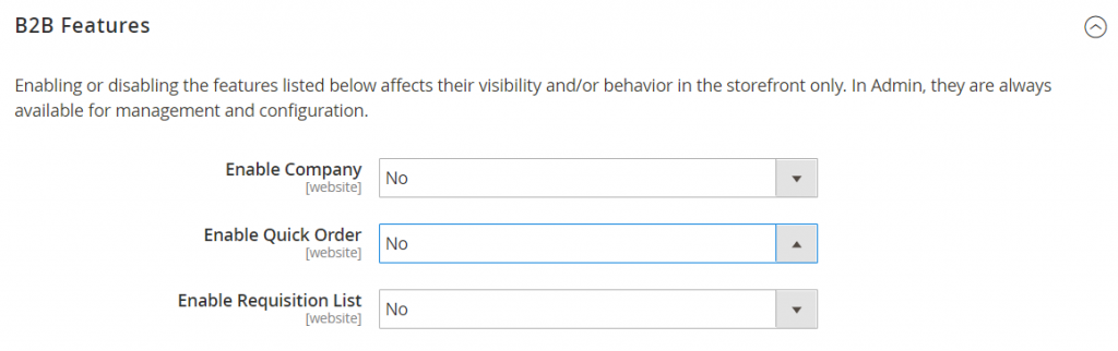 magento 2 enable b2b features