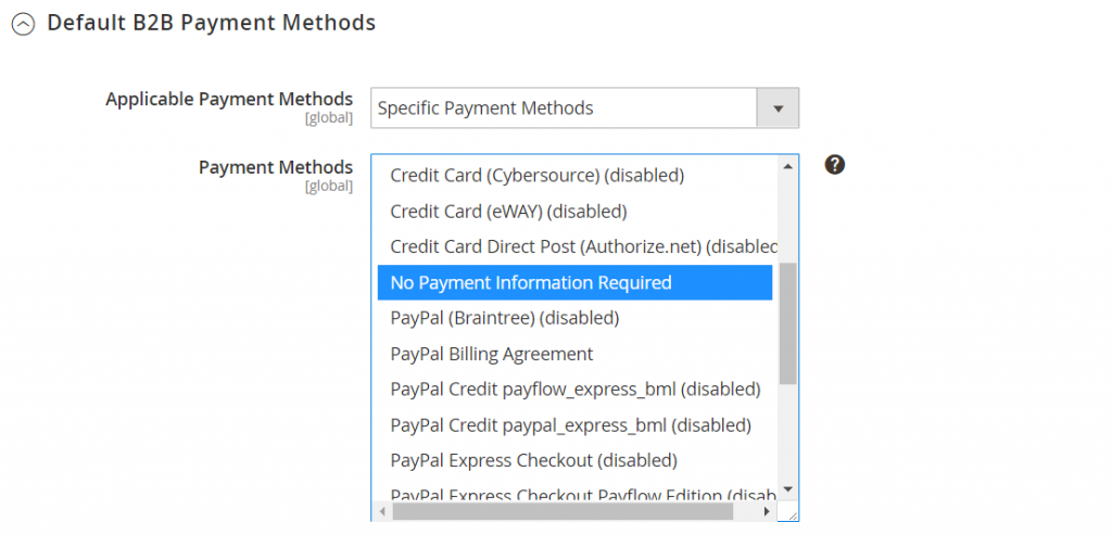 magento 2 enable b2b features - payment method